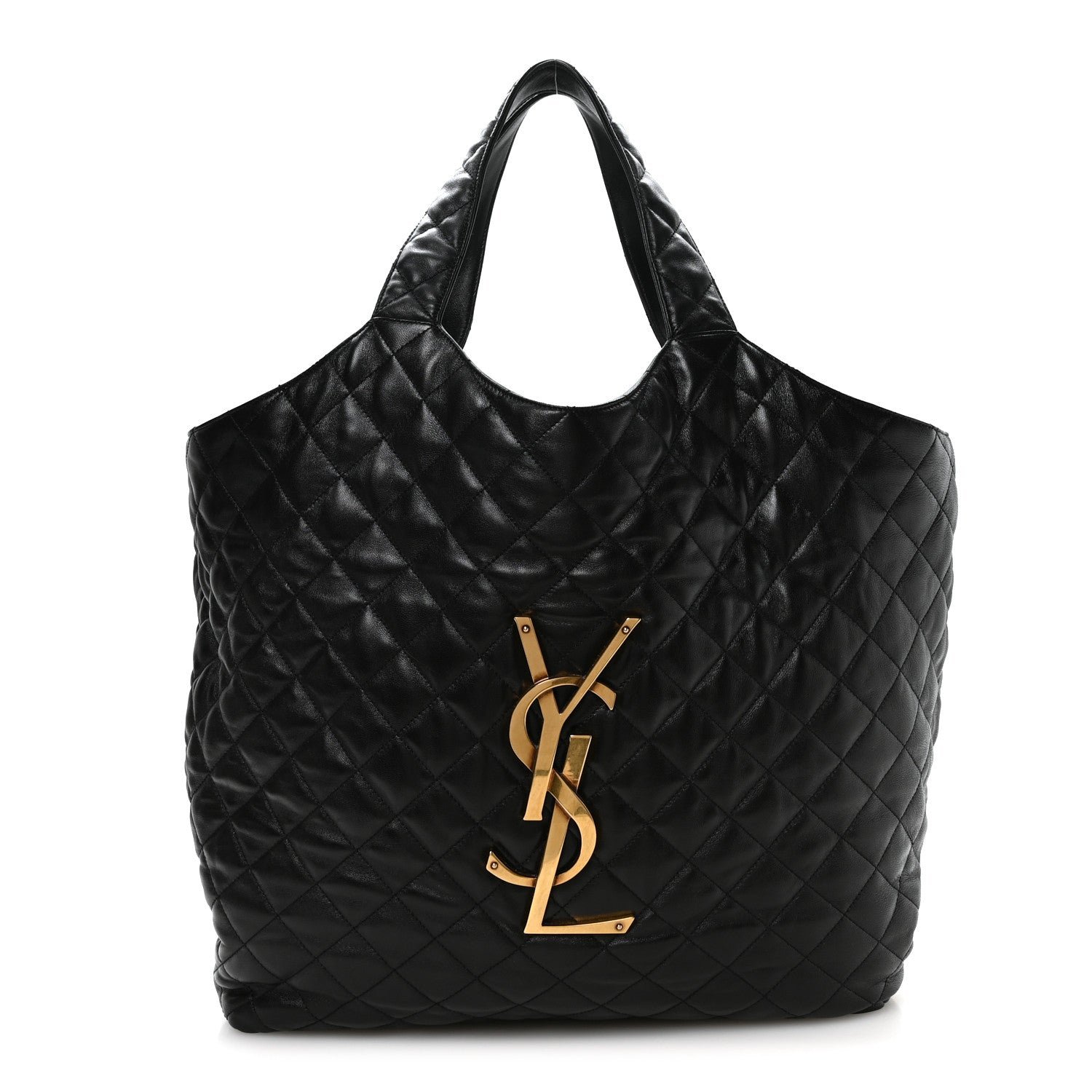 Saint Laurent Lambskin Quilted Maxi Icare Shopping Tote Black