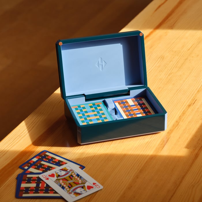 Bleu Grands Fonds Facettes H Tissage Poker Card Box