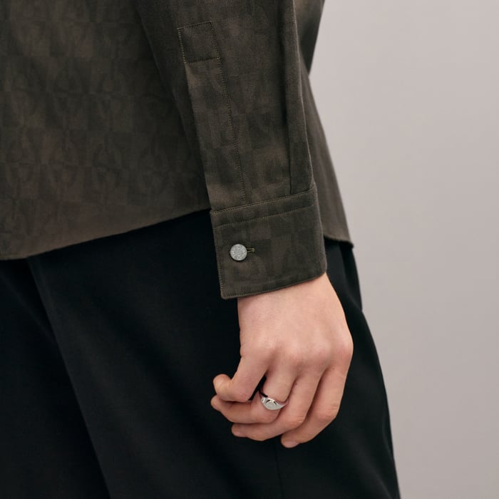 Taupe "Jacquard Optique Chaine" Straight Cut Shirt With Paolo Collar
