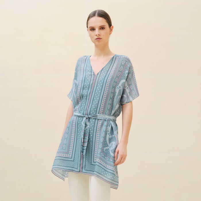 Bleu Arctique "Eperon d'Or Bandana" Belted Tunic