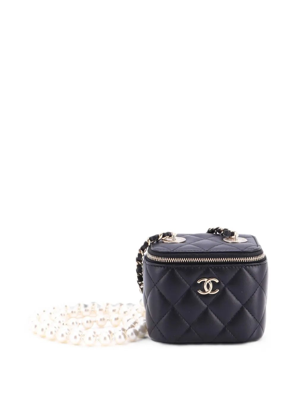 Vanity Case with Pearl Chain Quilted Lambskin Mini clutch bag