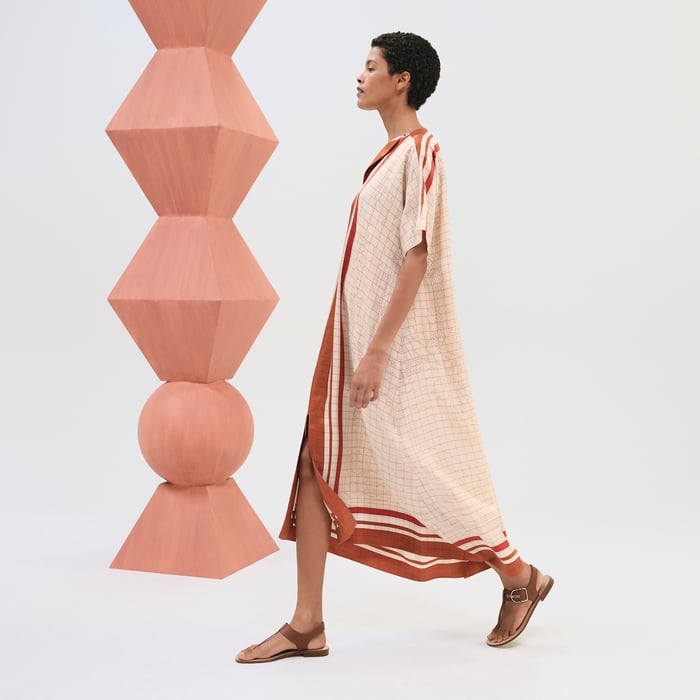 Beige Kaolin "Coaching Deja Vu" Belted Caftan