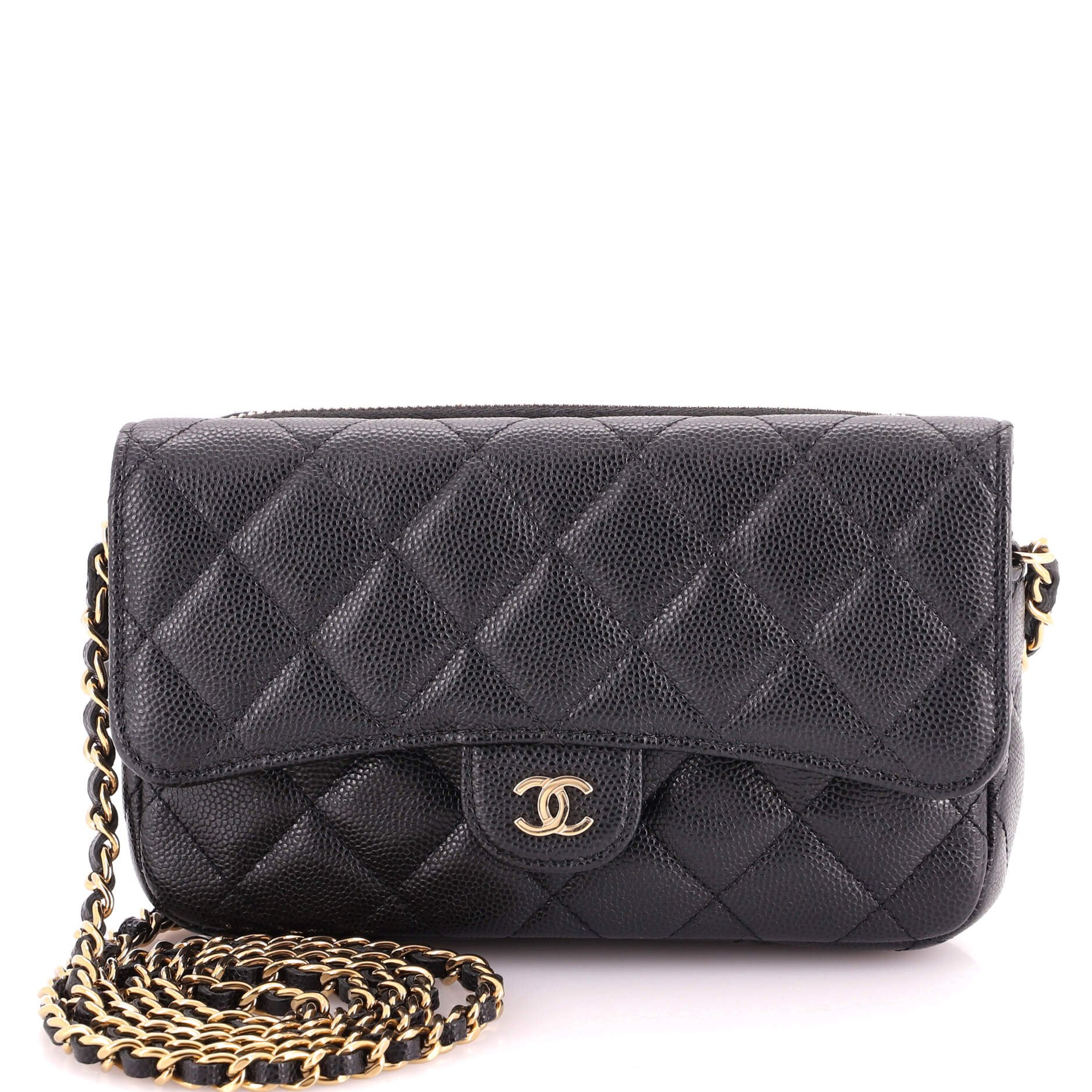 Classic Flap Phone Holder with Chain Quilted Caviar