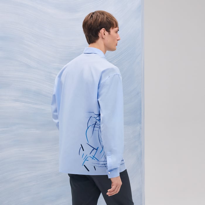 Bleu Pâle "Esquisse Au Galop" Boxy Fit Shirt
