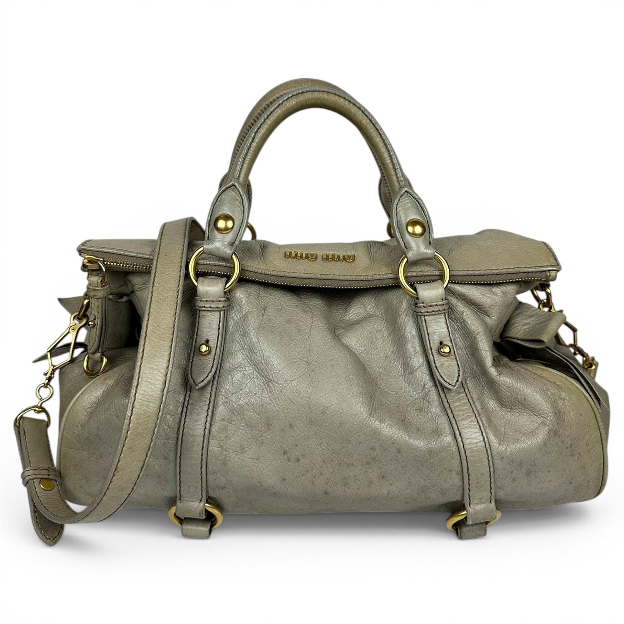 Bow bag leather handbag