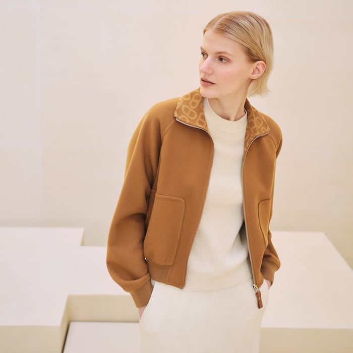 Marron Caramel "Chaine d'Ancre" Reversible Bomber Jacket
