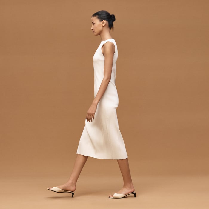 Blanc Céramique Long Sleeveless Dress