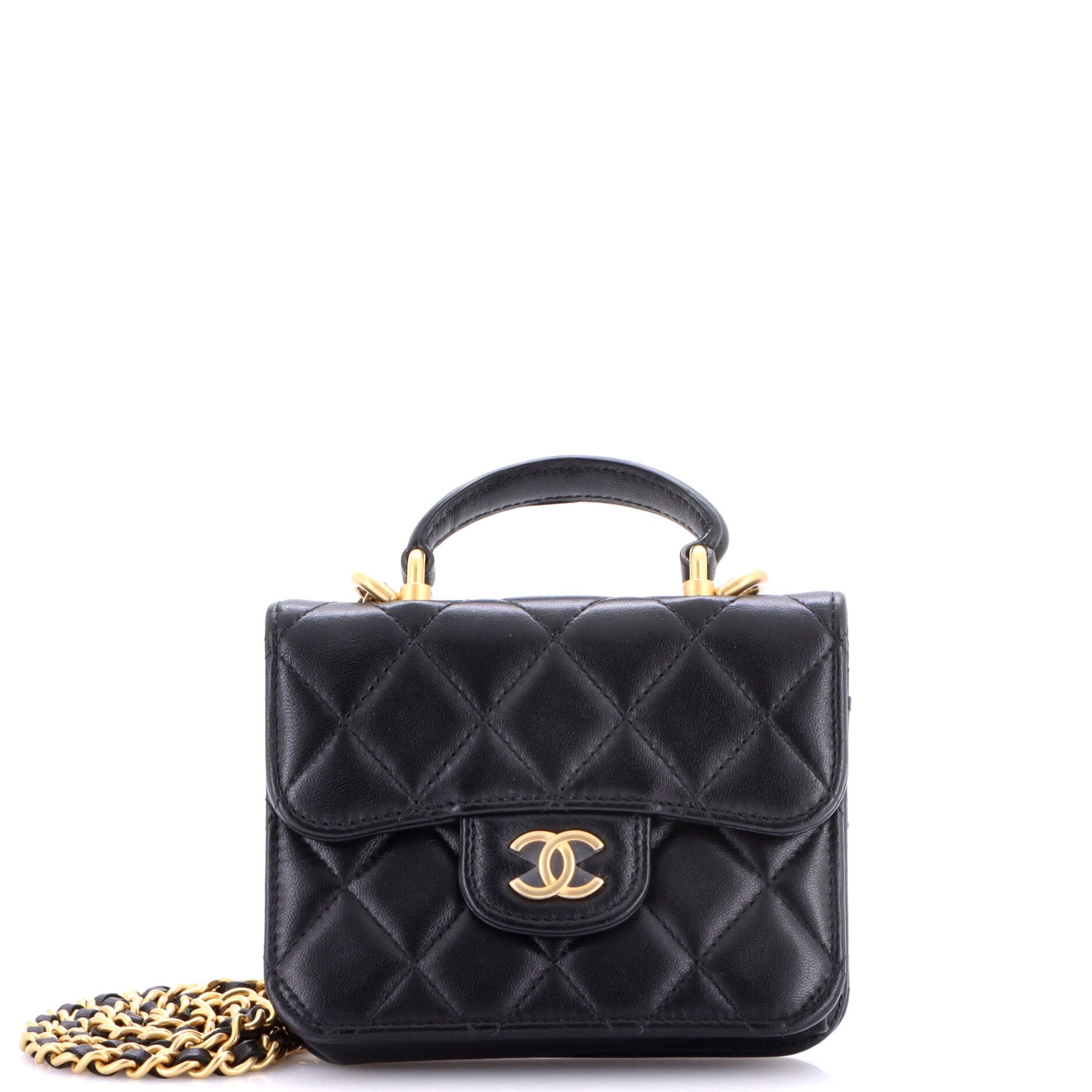 Top Handle Flap Coin Purse with Chain Quilted Lambskin