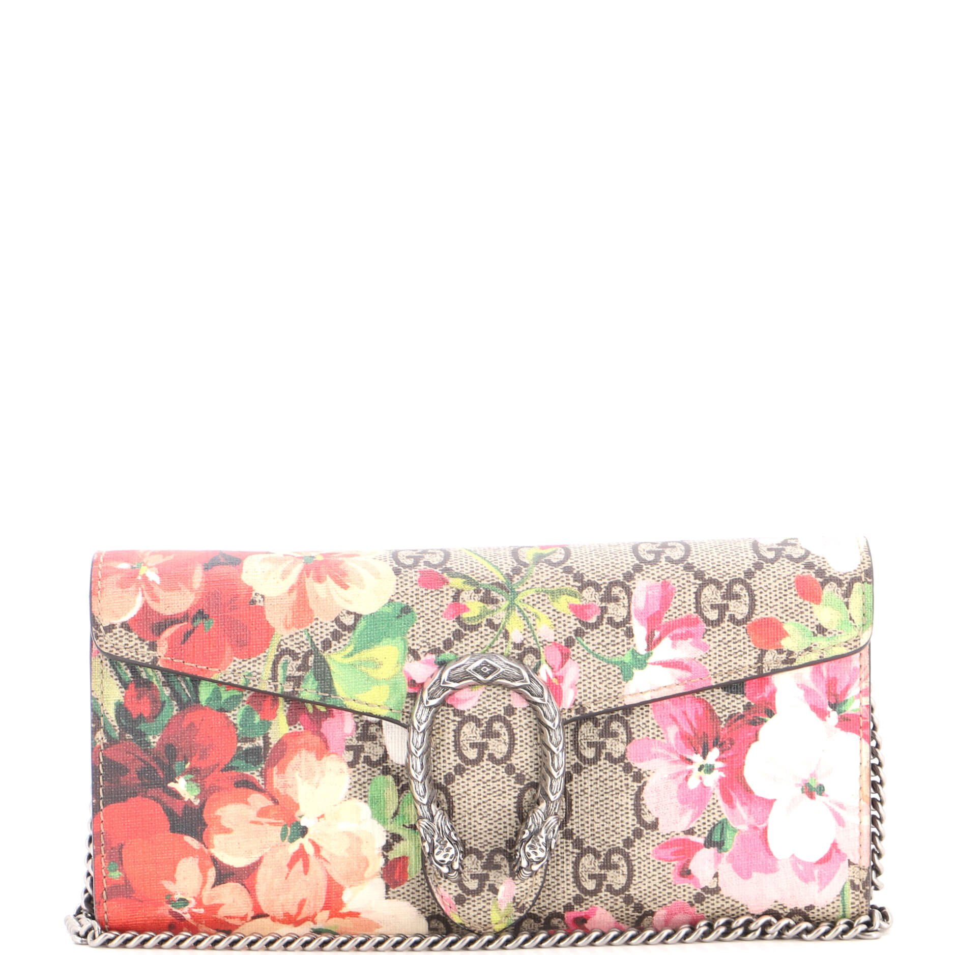 Dionysus Chain Wallet Blooms Print GG Coated Canvas Long