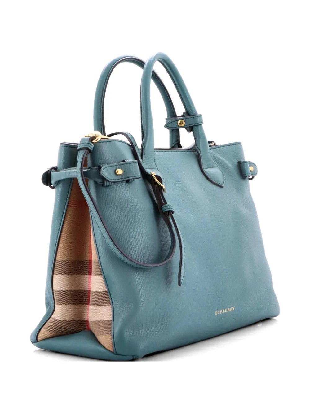 Banner Tote Leather and House Check Canvas Medium satchel