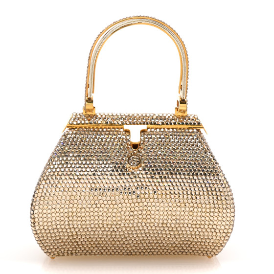 Judith Leiber Swarovski Crystal Minaudiere Clutch Gold