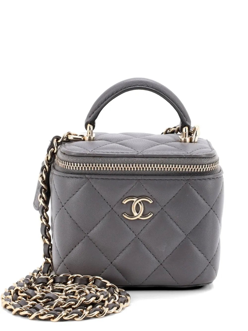 Classic Top Handle Vanity Case with Chain Quilted Lambskin Mini crossbody bag