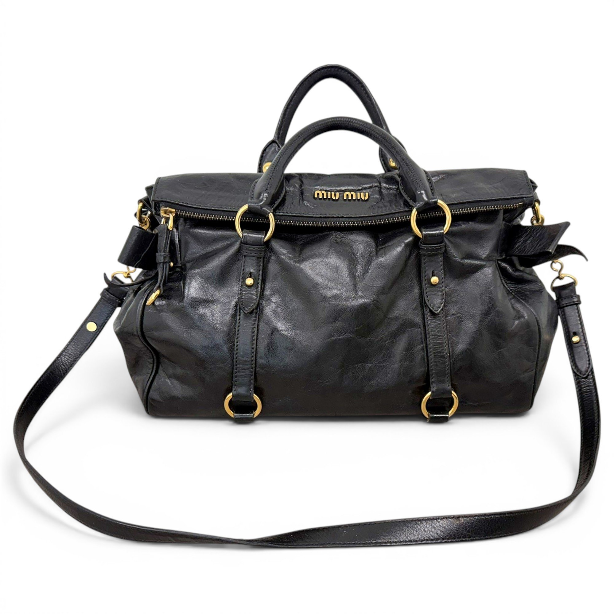 Bow bag leather handbag