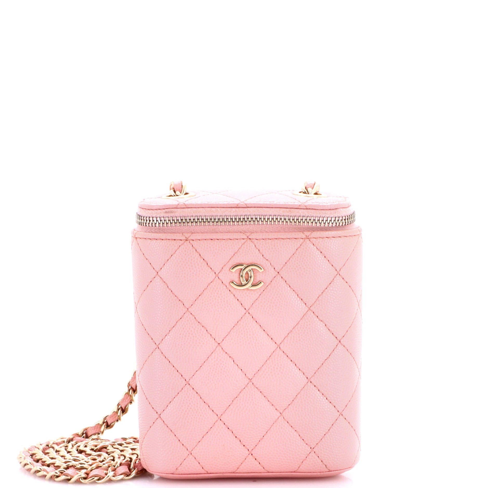 Vertical Classic Vanity Case with Chain Quilted Caviar Small