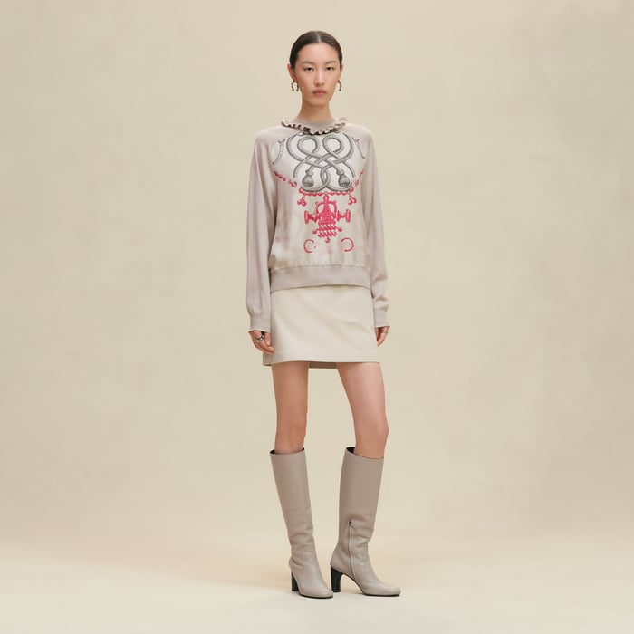 Beige Avoine "Palefroi Remix" Long-sleeve Twillaine Sweater
