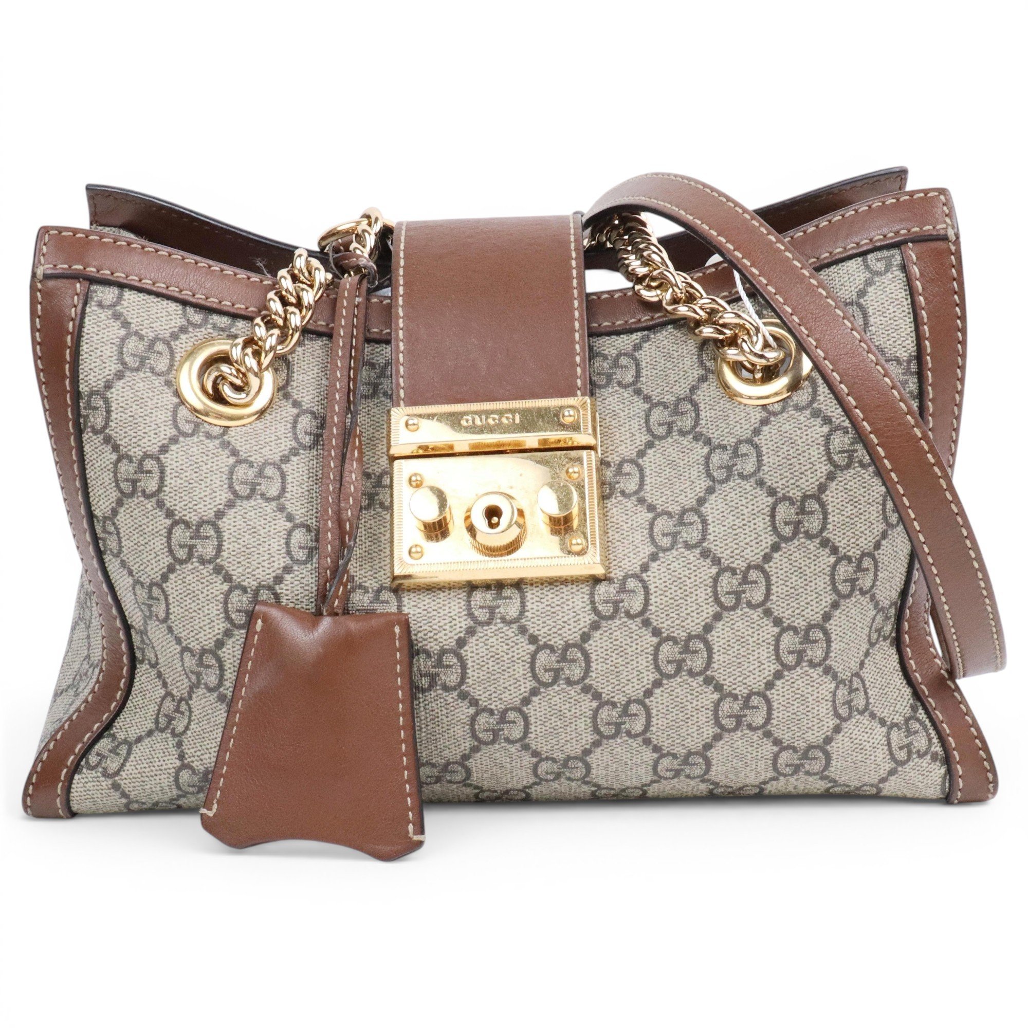 Padlock patent leather tote