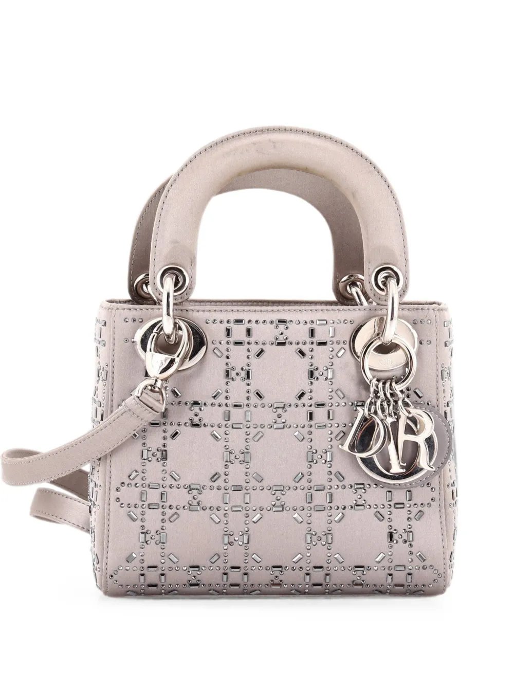 Lady Dior Bag Crystal Embellished Cannage Quilt Satin Mini satchel
