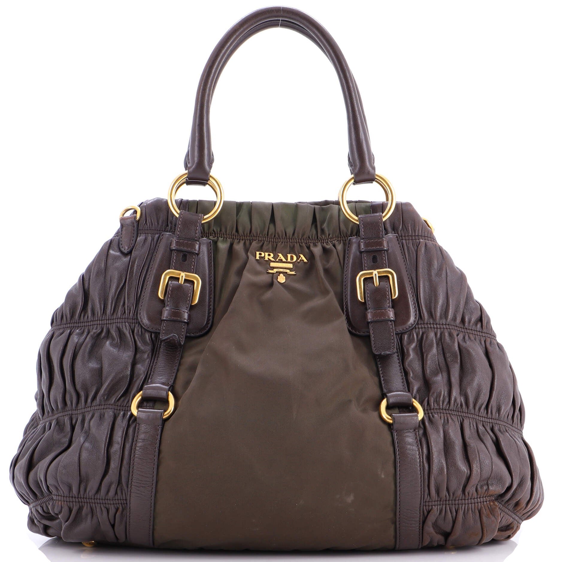 Prada Gaufre Convertible Satchel Leather and Tessuto Large