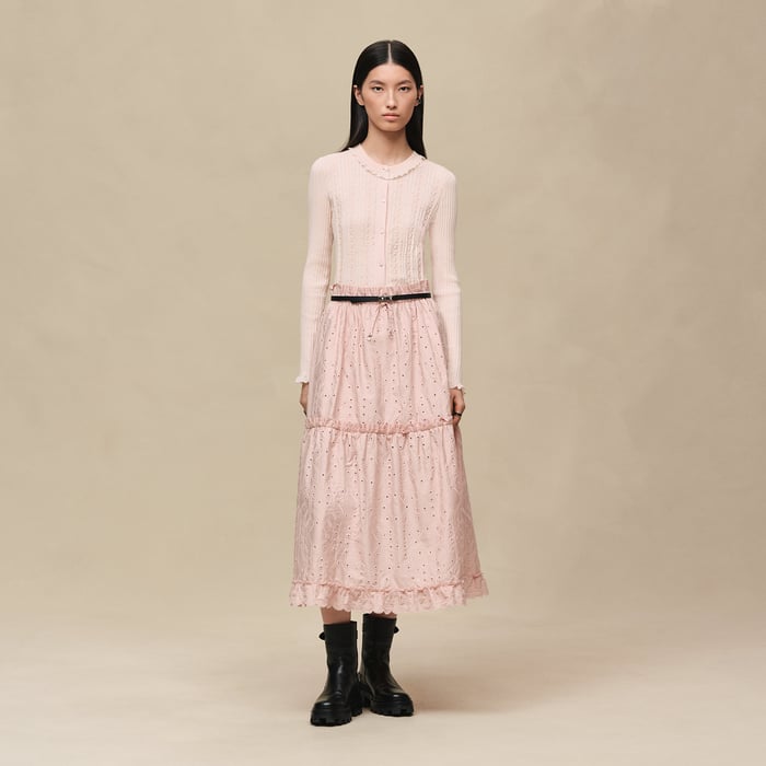 Rose Palomino Long-sleeve Cardigan With Ruffled Details