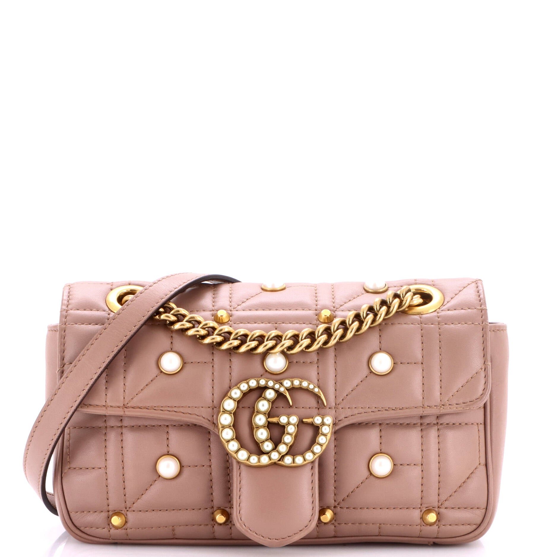 Pearly GG Marmont Flap Bag Embellished Matelasse Leather Mini