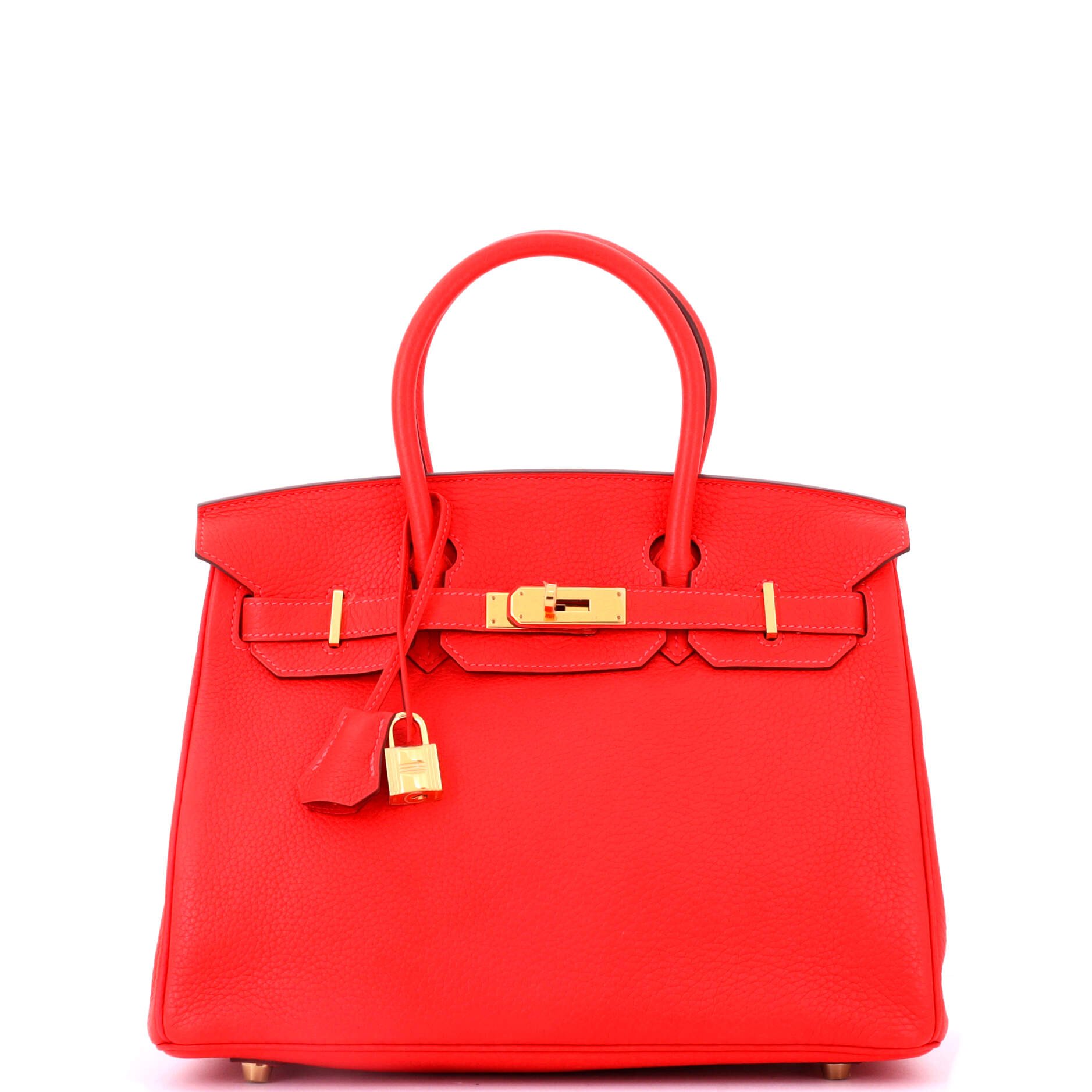 Hermes Birkin Handbag Rouge Pivoine Clemence with Gold Hardware 30