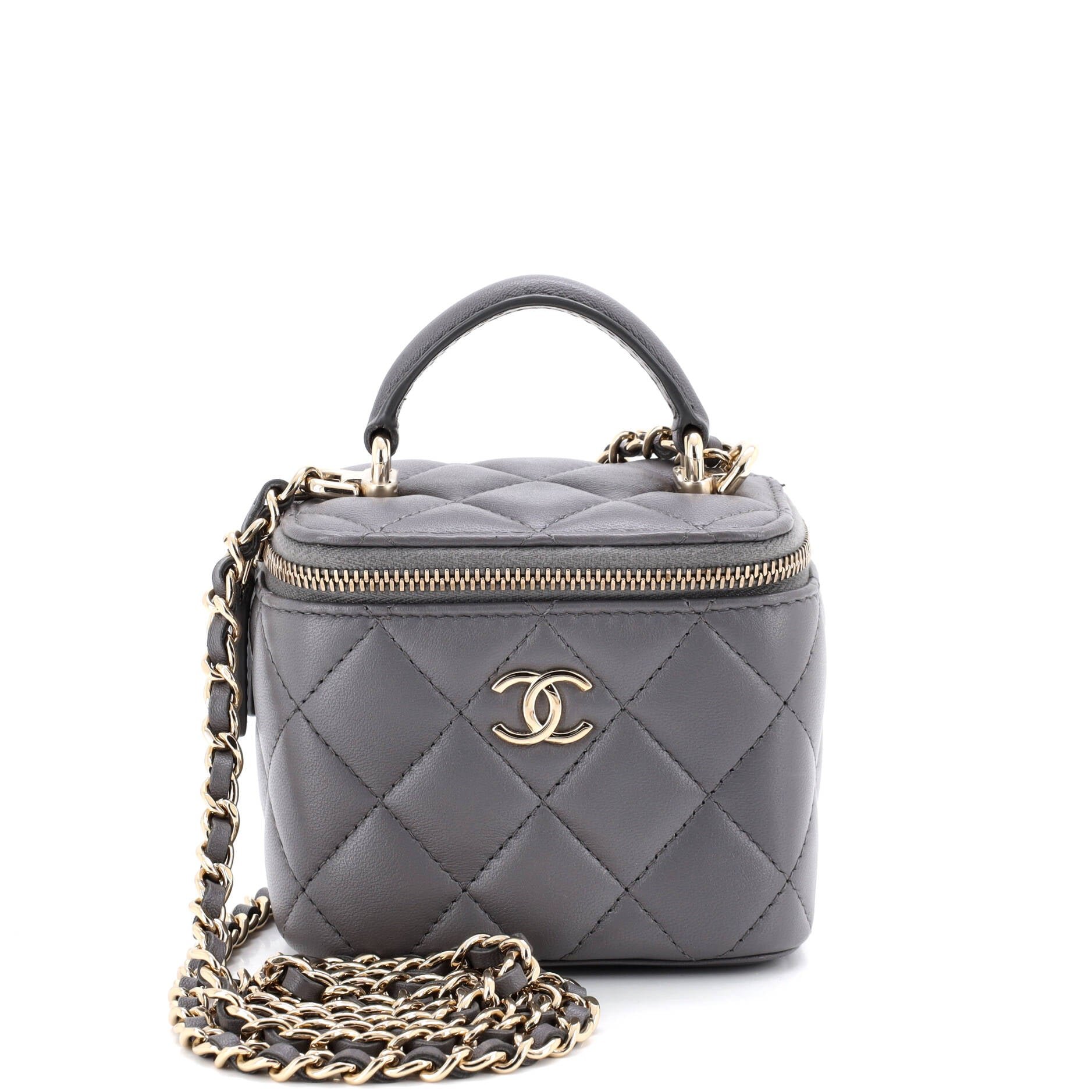 Classic Top Handle Vanity Case with Chain Quilted Lambskin Mini