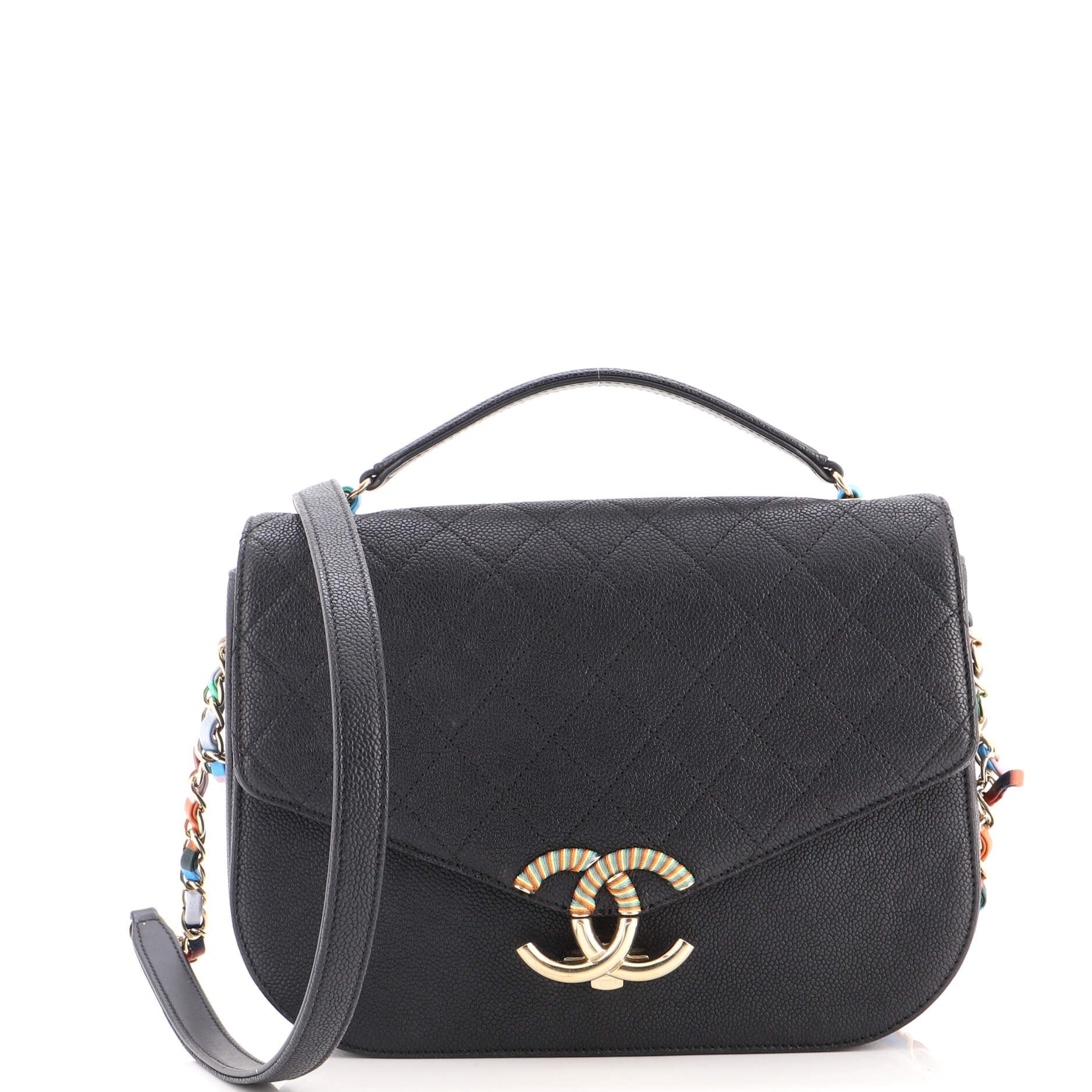 Thread Around Flap Bag Quilted Caviar Medium