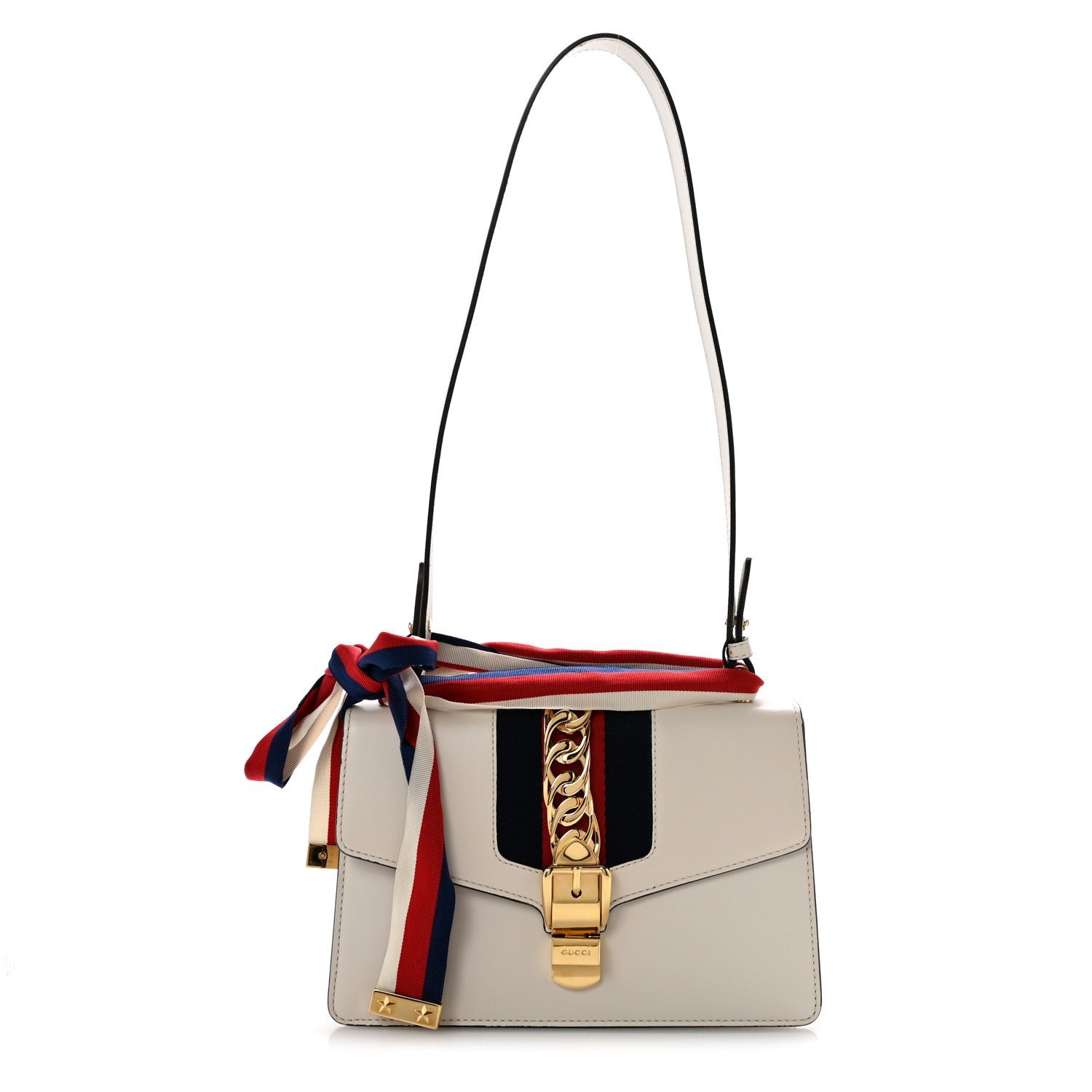 Gucci Calfskin Small Sylvie Shoulder Bag Off White