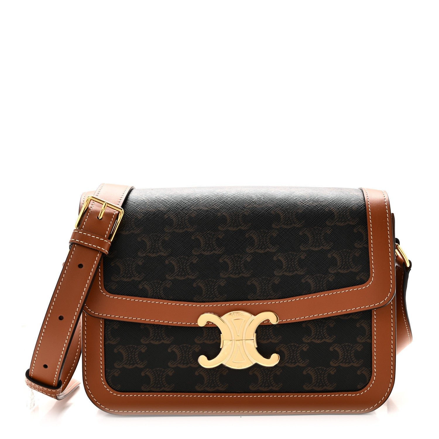 Celine Triomphe Canvas Calfskin Medium Triomphe Bag Tan