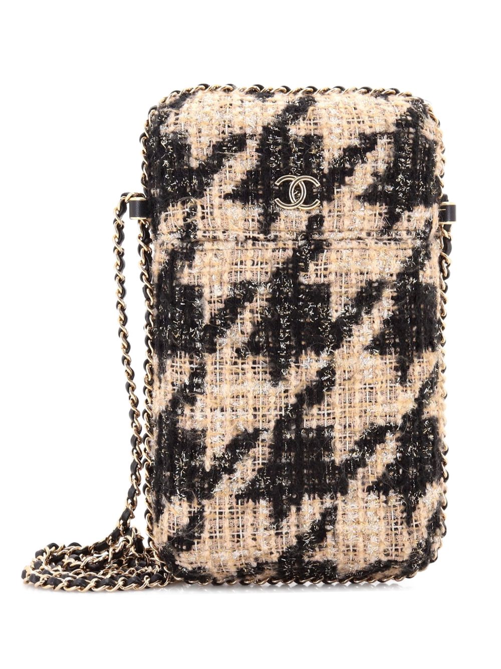Chain Around Phone Holder Tweed and Ribbon crossbody bag