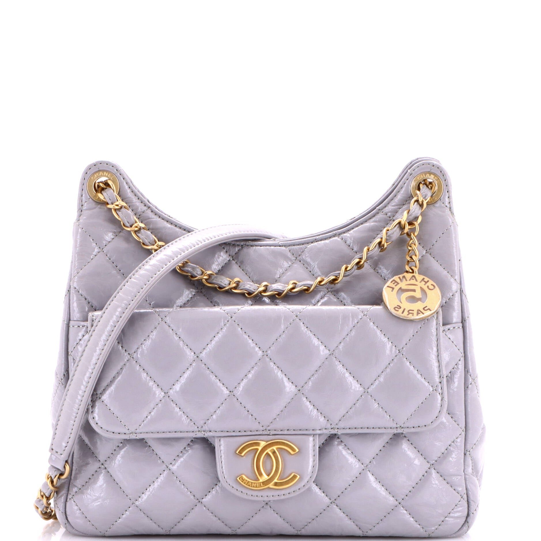 Wavy CC Hobo Quilted Crumpled Calfskin Medium