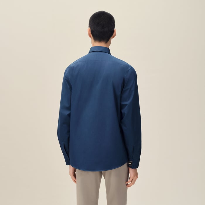 Indigo Straight Cut Shirt With Leather Detail