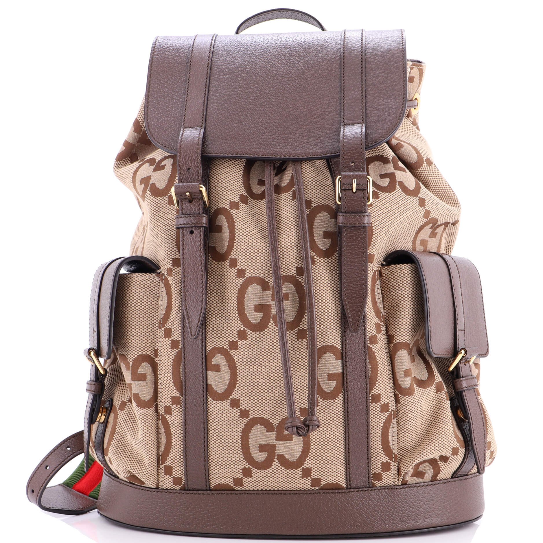 Gucci Double Pocket Belt Backpack Jumbo GG Canvas and Leather Large