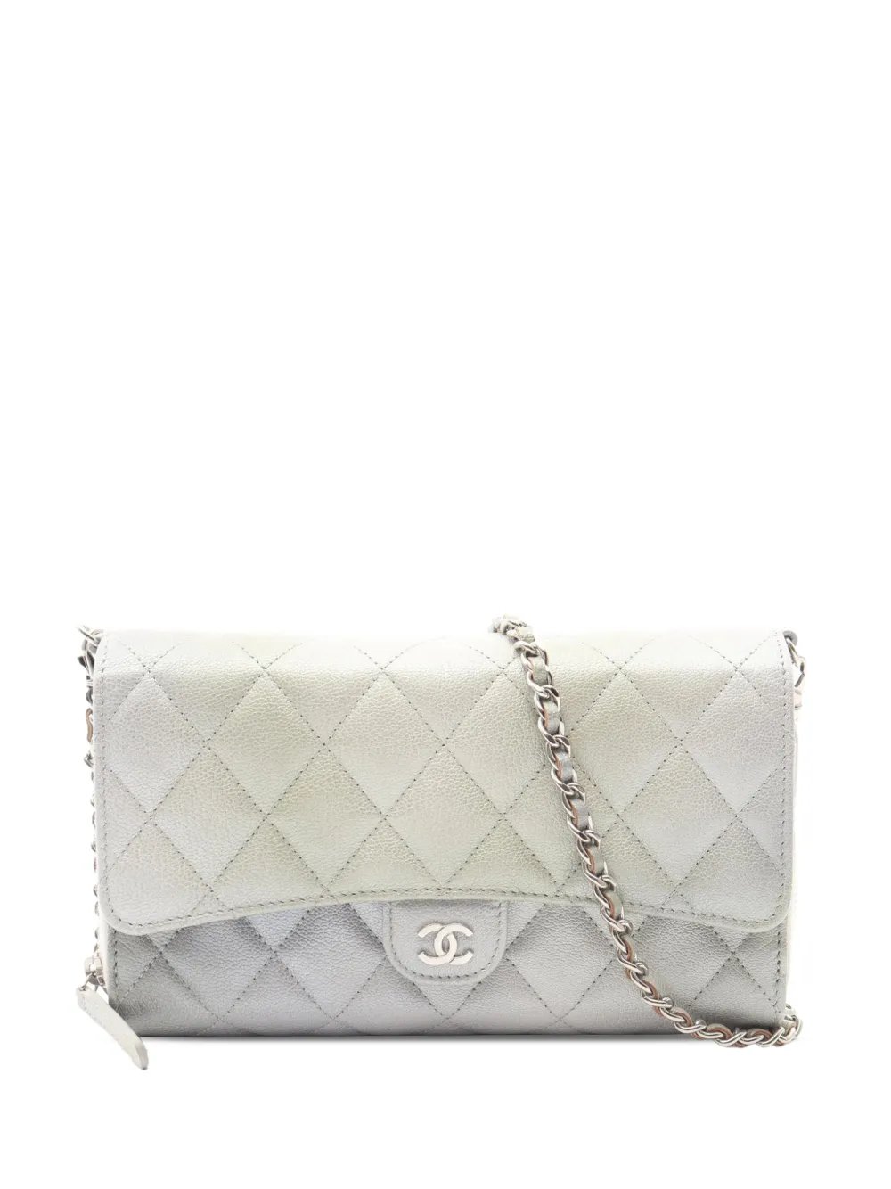 2022 CC Quilted Iridescent Caviar Phone Holder with Chain crossbody bag