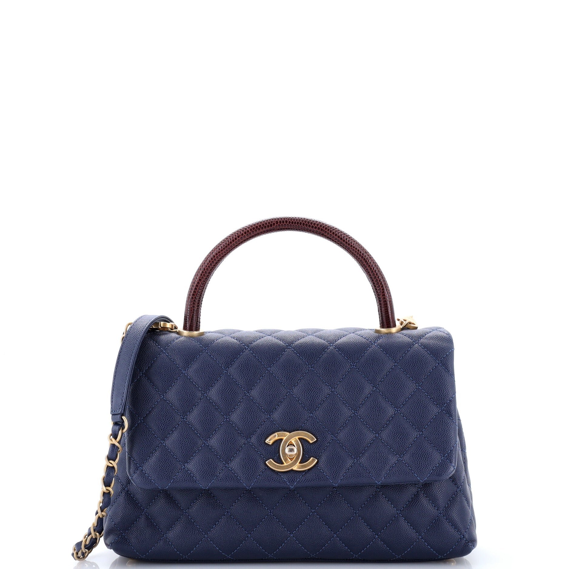 Coco Top Handle Bag Quilted Caviar with Lizard Small