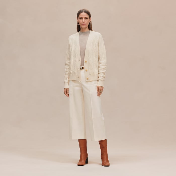 Blanc Naturel Cardigan Manches Longues Motif « h »