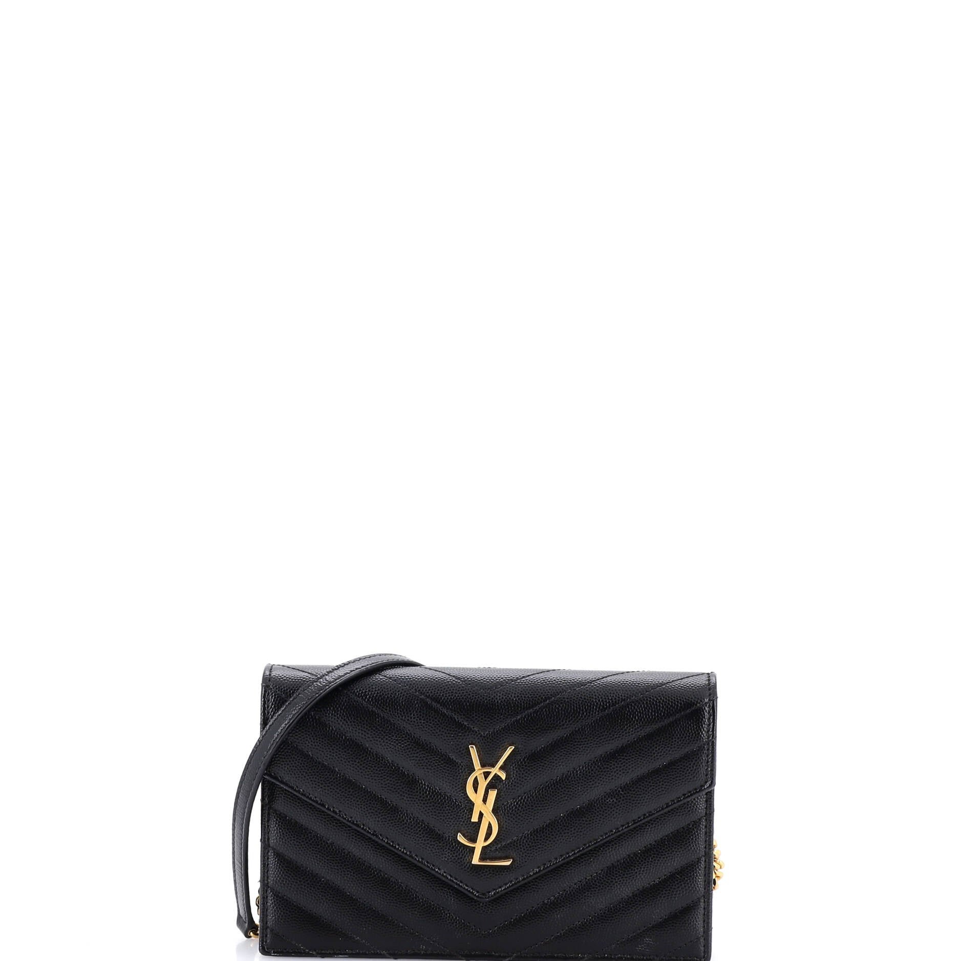 Classic Monogram Wallet on Chain Matelasse Chevron Leather Small