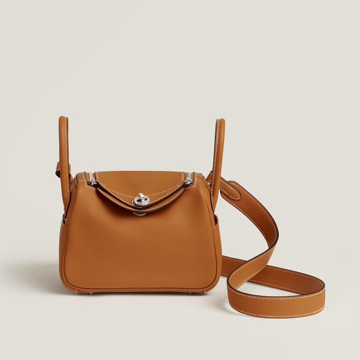 Hermes Mini Lindy II in Toffee Swift calfskin