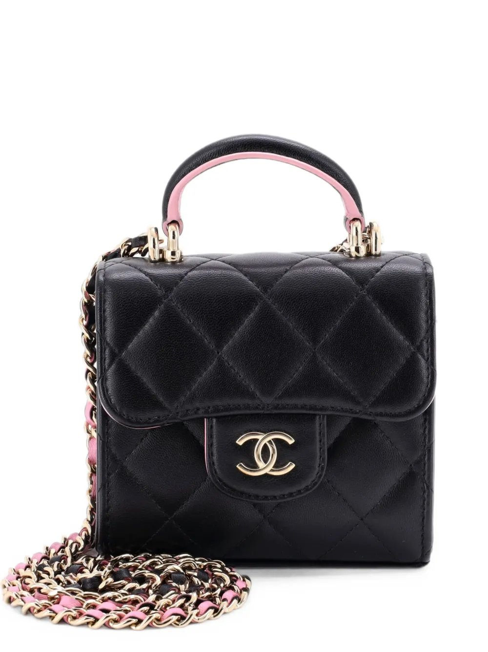 Square Classic Flap Top Handle Clutch with Chain Quilted Lambskin crossbody bag