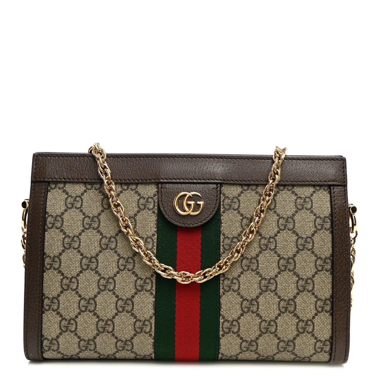 Gucci GG Supreme Monogram Web Small Ophidia Chain Shoulder Bag Brown