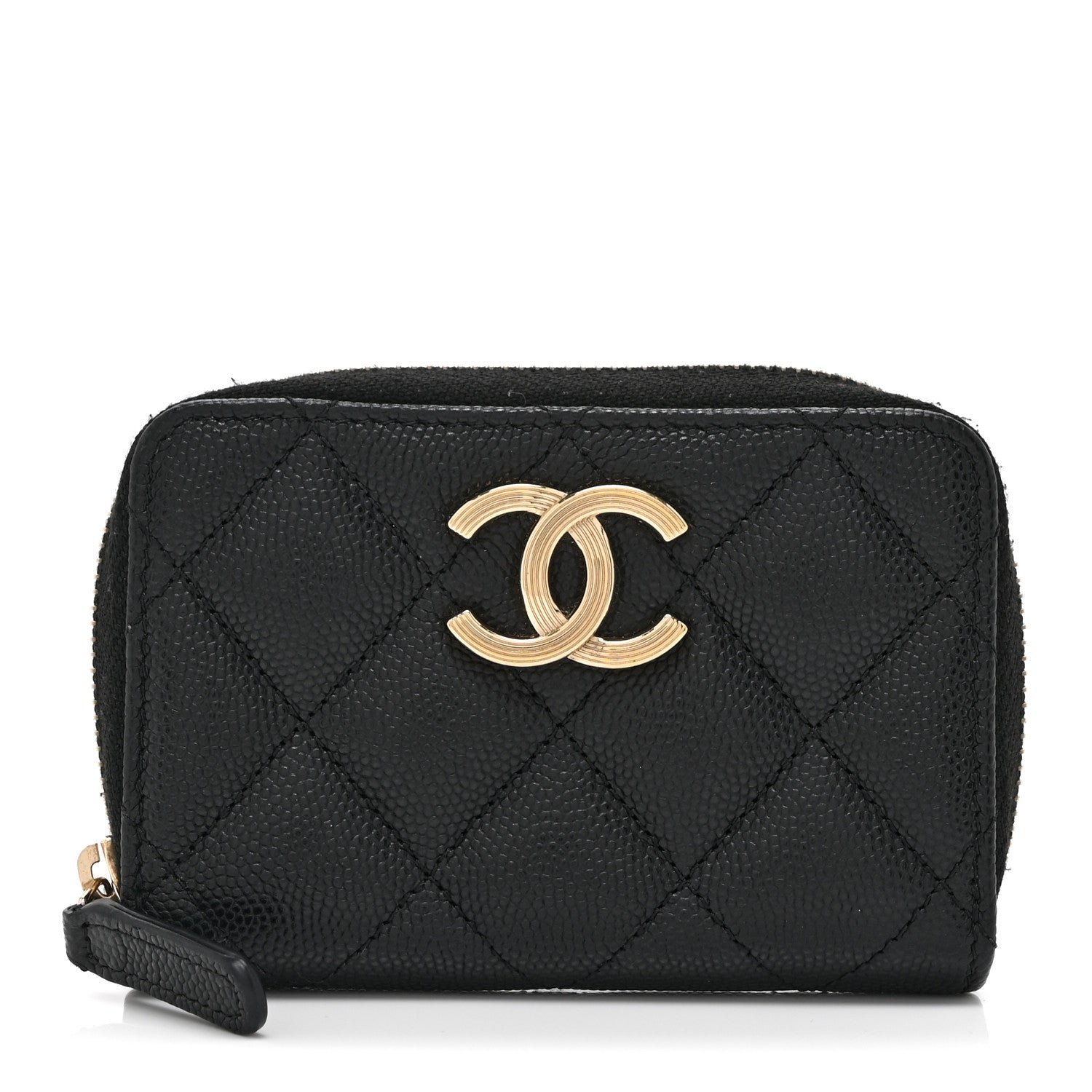 Chanel Caviar Quilted Striated CC Zip Coin Purse Black