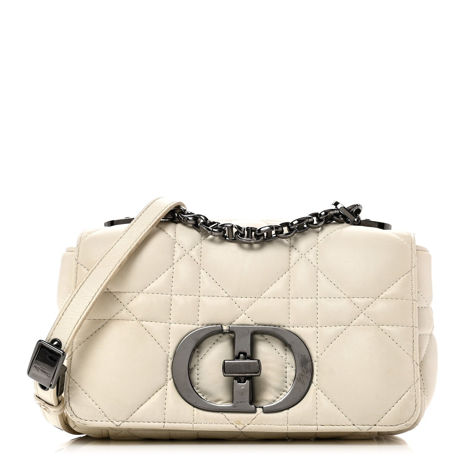 Christian Dior Lambskin Macrocannage Small Dior Caro Bag Ivory