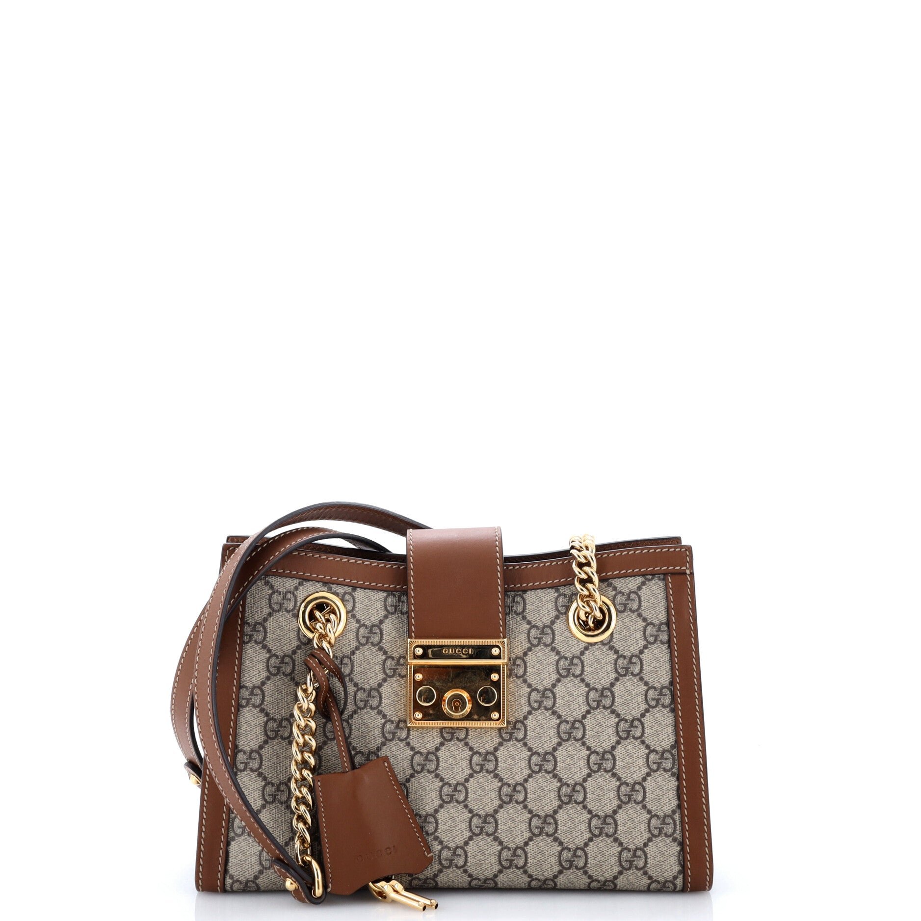 Padlock Chain Tote GG Coated Canvas with Leather Small