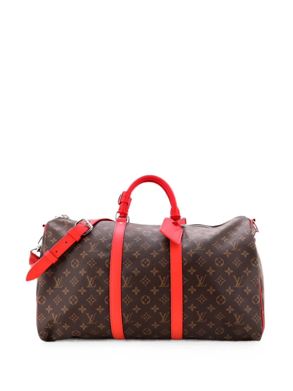Keepall Bandouliere Bag Monogram Canvas with Coquelicot Leather Trim 50 travel bag