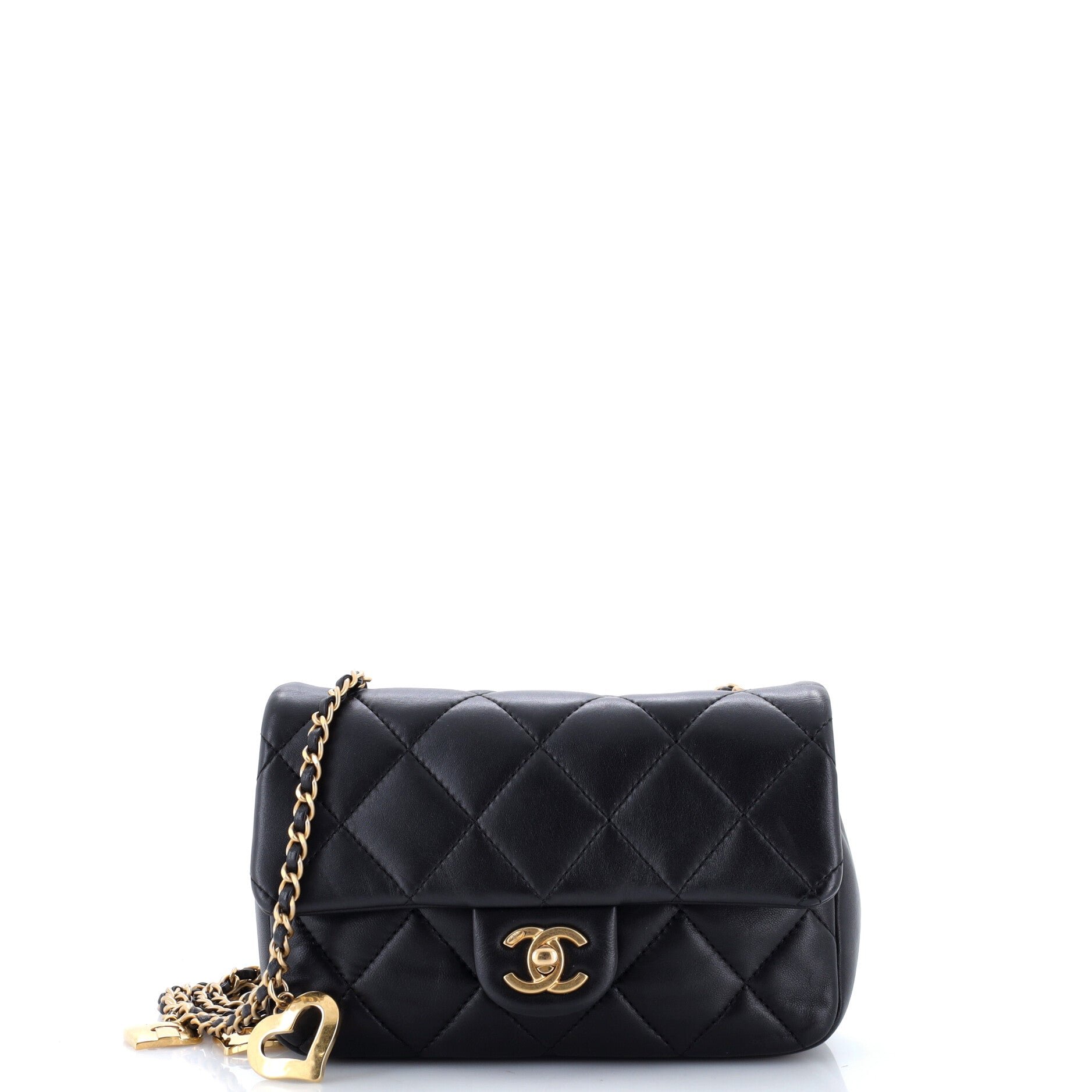 Heart Charms Flap Bag Quilted Lambskin Mini