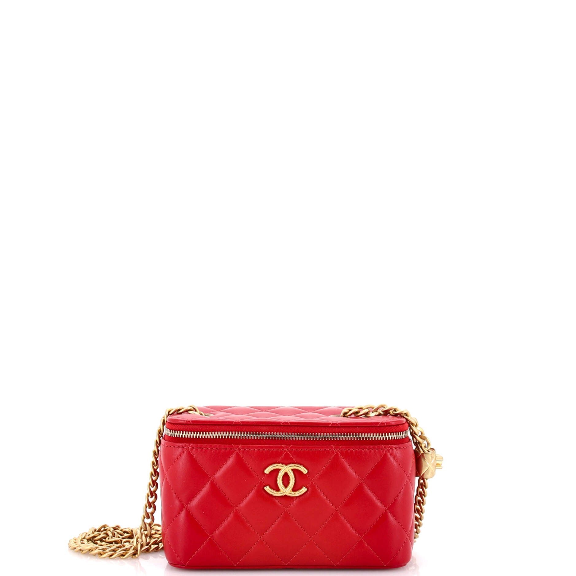 All Slide Long Vanity Case with Chain Quilted Lambskin Small