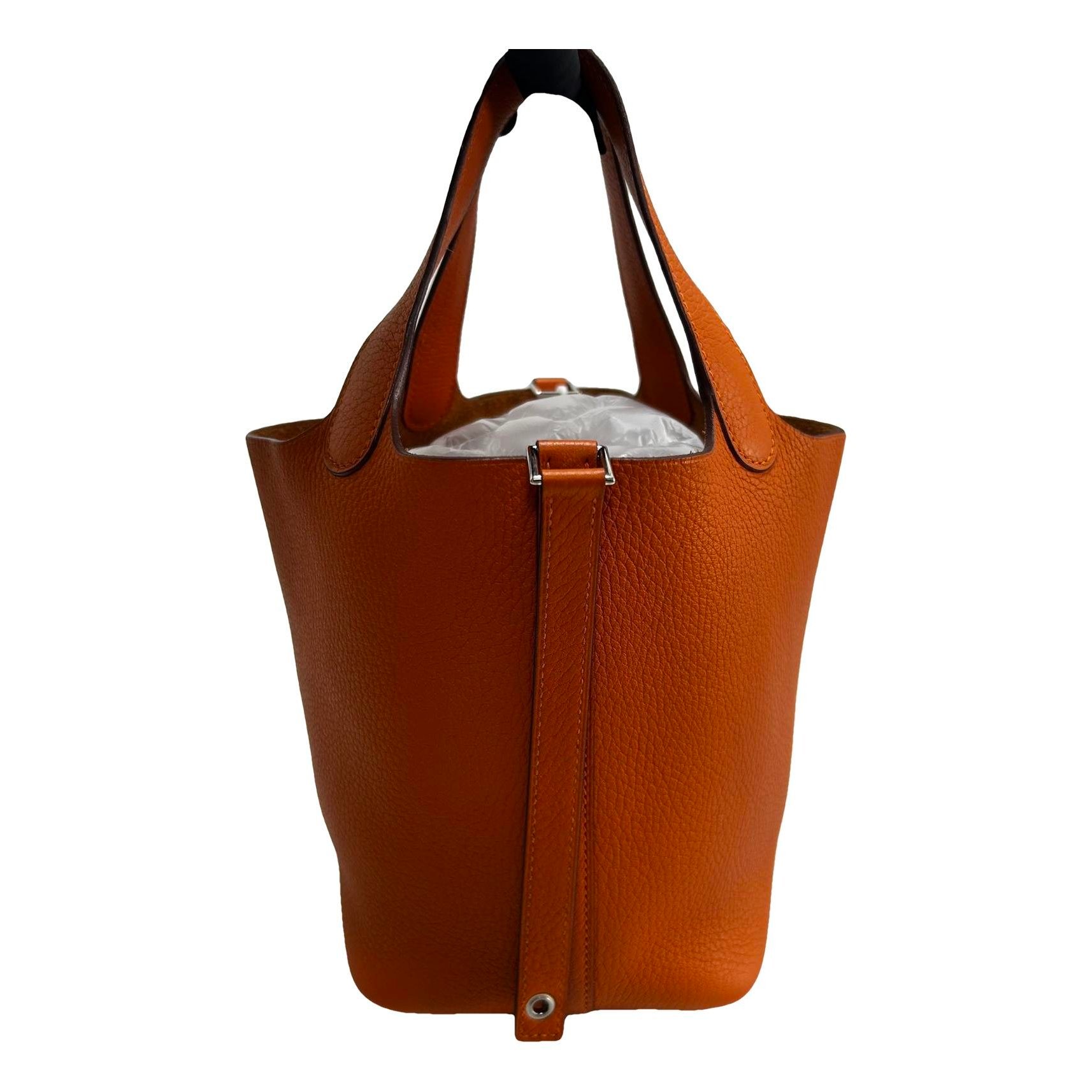 Hermes Picotin Handbag Orange Clemence Leather