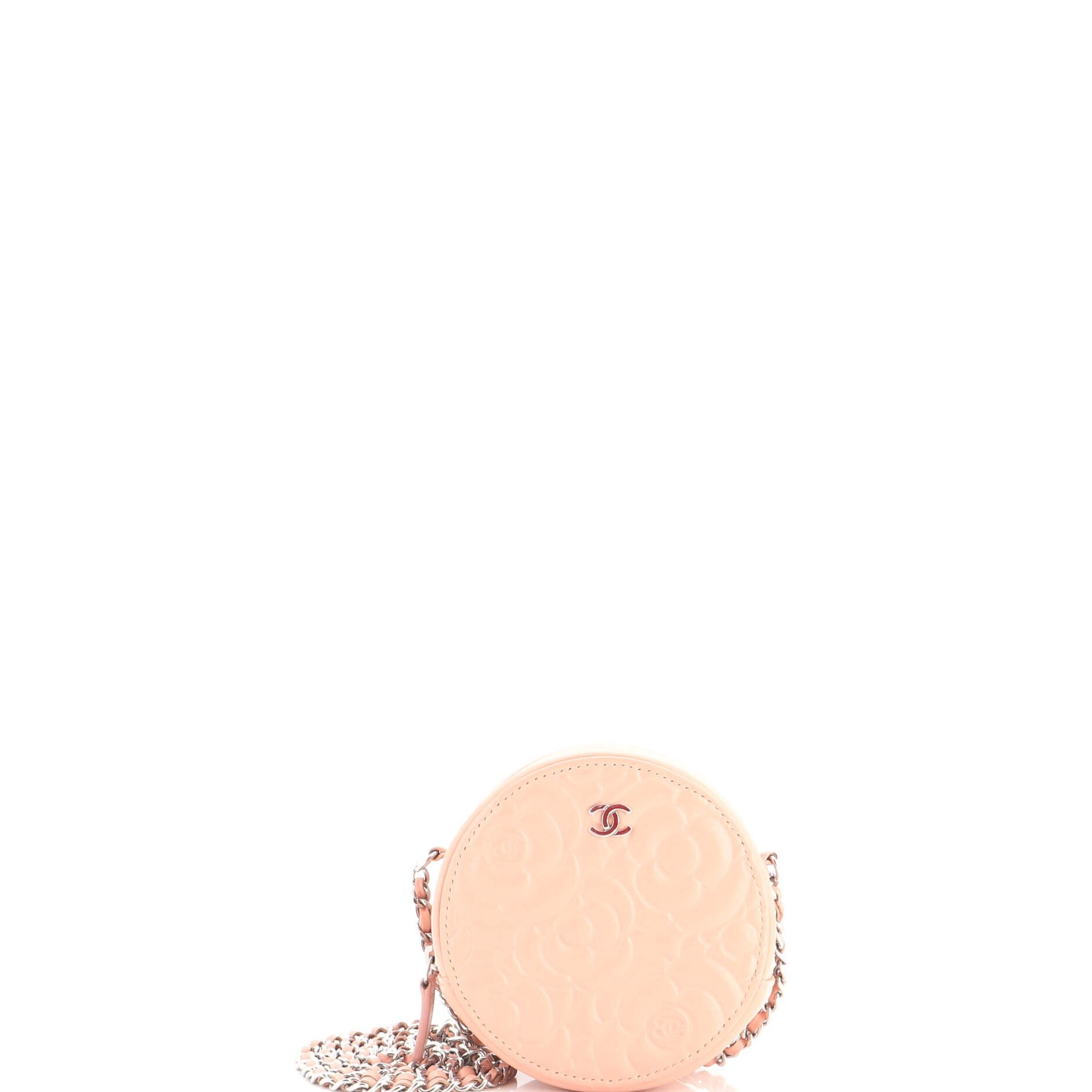 Round Clutch with Chain Camellia Goatskin Mini
