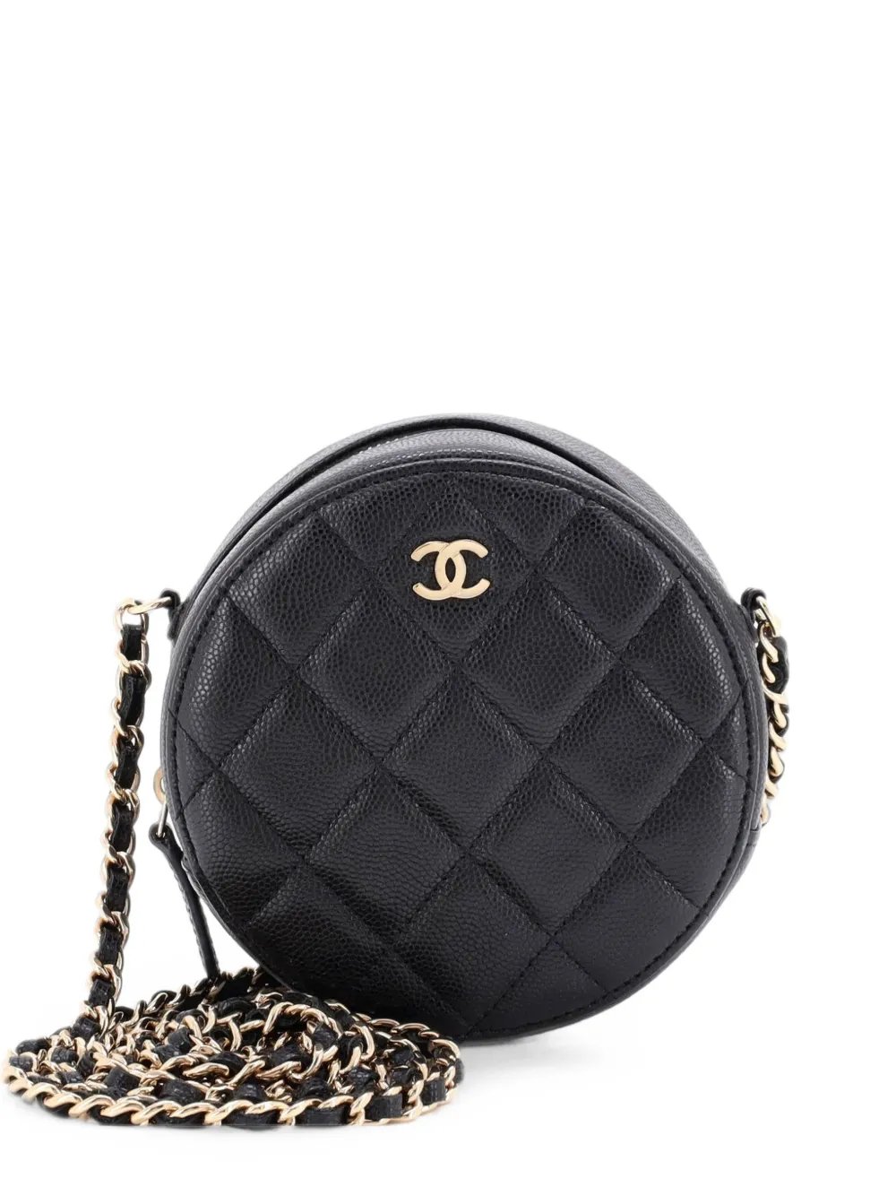 Round Clutch with Chain Quilted Caviar Mini crossbody bag