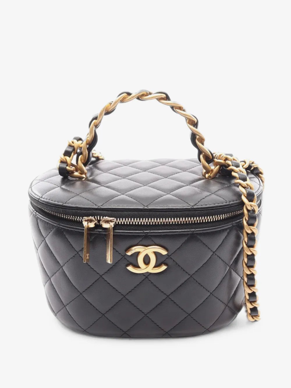 2021-2026 Quilted Lambskin Top Handle Vanity Case With Chain satchel